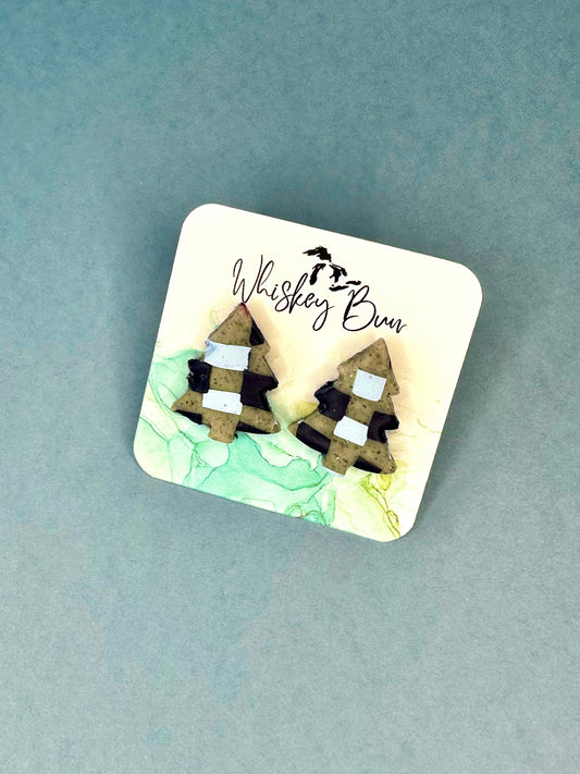 Plaid Trees Studs